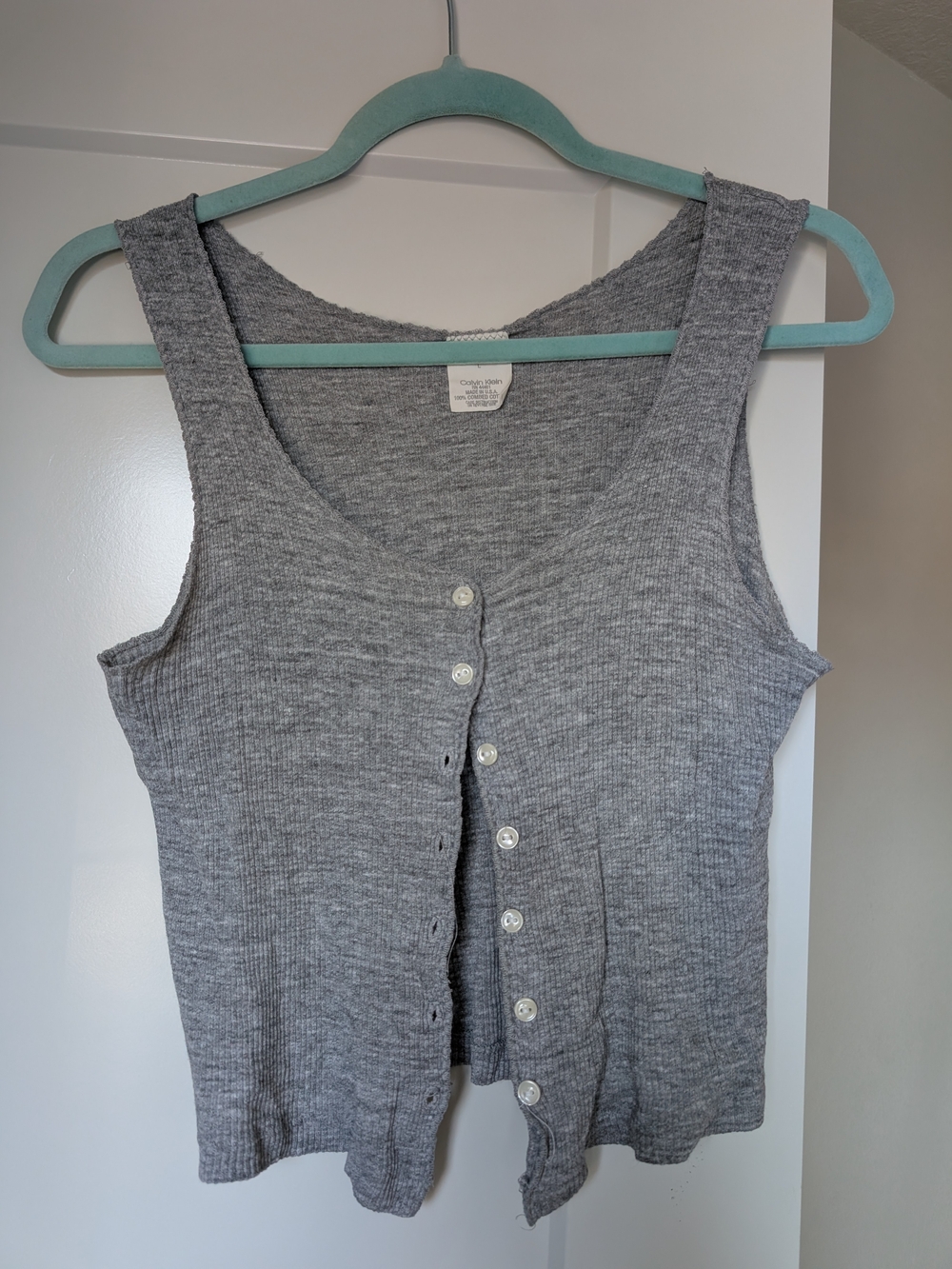 Vintage 90s Calvin Klein Gray Ribbed Button-Front Tank
